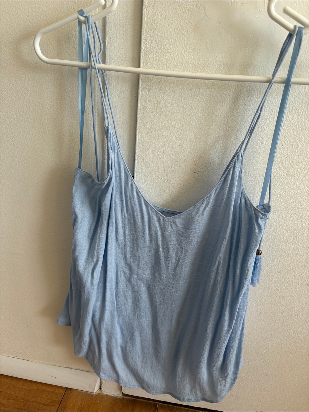 mahina Pale Blue Double-Strap V-Neck Tank with Tassel